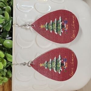 Farmhouse Christmas Leather Drop Earrings